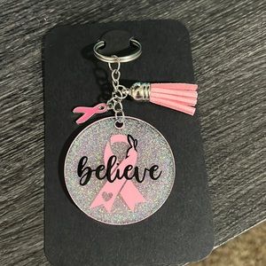 Hand crafted motivational inspiration breast cancer keychain purse charm
